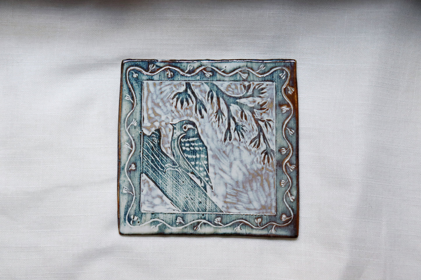 Kakelplatta sgraffito pygméhackspett
