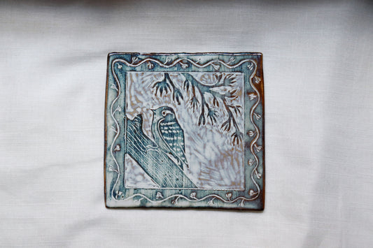 Kakelplatta sgraffito pygméhackspett