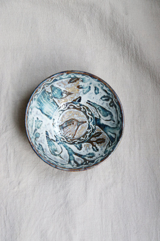 Sgraffitoskål - nötväcka